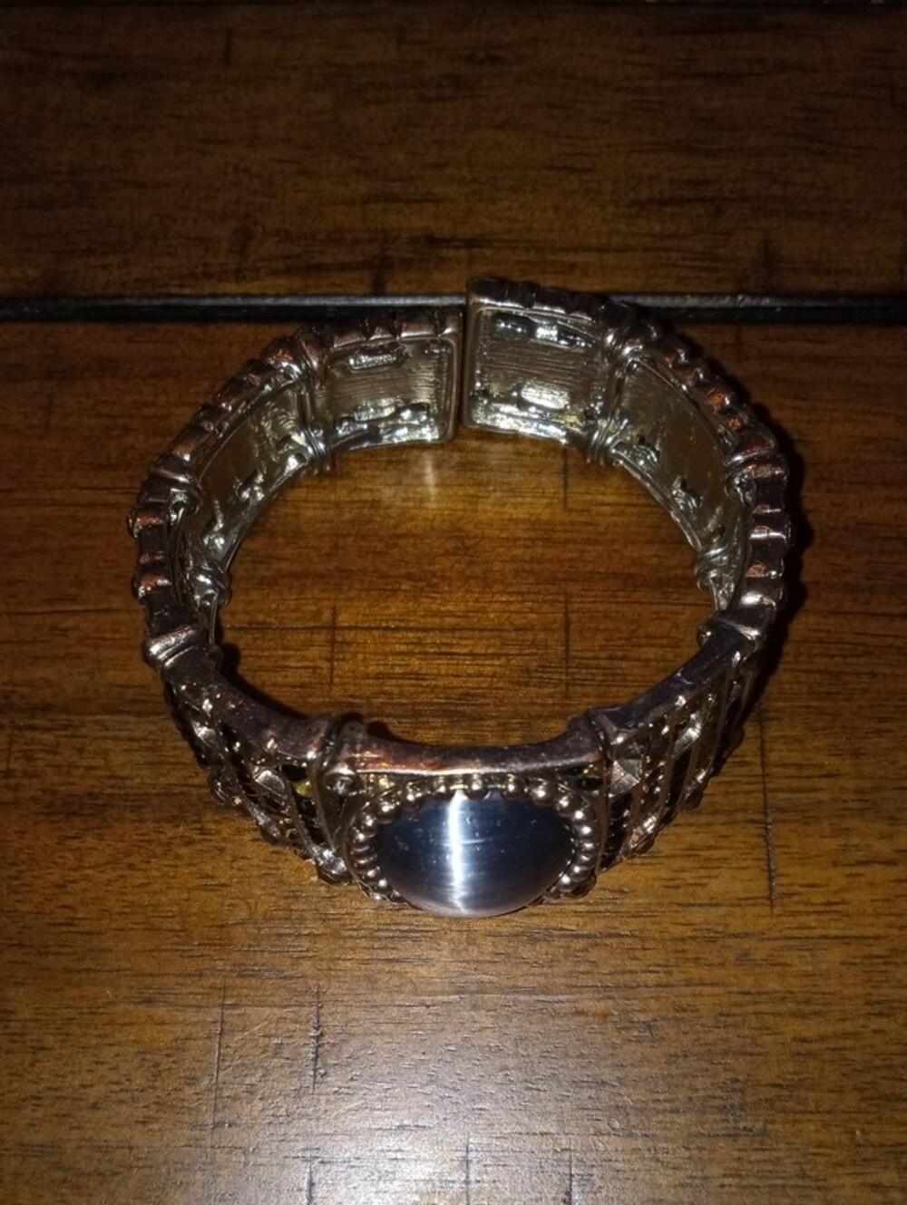 Silver-tone Stretch Statement Cuff Bracelet with Large Oval Cabochon - Picture 2 of 4